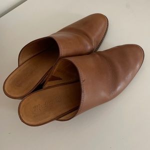 Madewell Brown Leather Harper Stacked Heel Mules